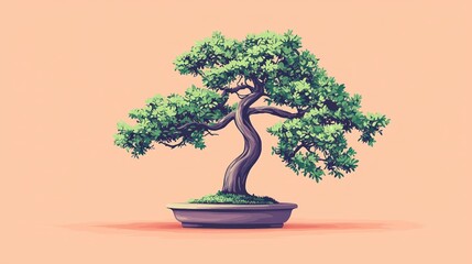 Artistic bonsai tree in pot, pastel background, for digital art, nature, and zen design