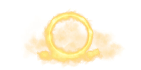A stunning golden ring encircled by ethereal, wispy smoke, capturing an enchanting mystical and magical essence