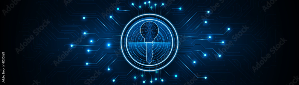 Poster technology circuit board key icon. Cyber ​​data security and privacy concept. modern technology innovation concept background	