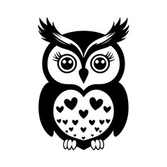 Owl black and white line art illustration. High quality vector owl illustration.