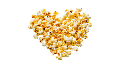 Heart-shaped popcorn on a white background 