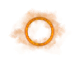 An artistic smoke ring, exhibiting vibrant orange hues, beautifully contrasts against a transparent background
