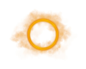 An imaginative artistic representation of a vibrant orange smoke ring elegantly positioned on a transparent background