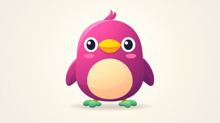 Fototapeta premium Cute cartoon pink penguin, front view, simple background, children's book illustration, possible use for kids' product