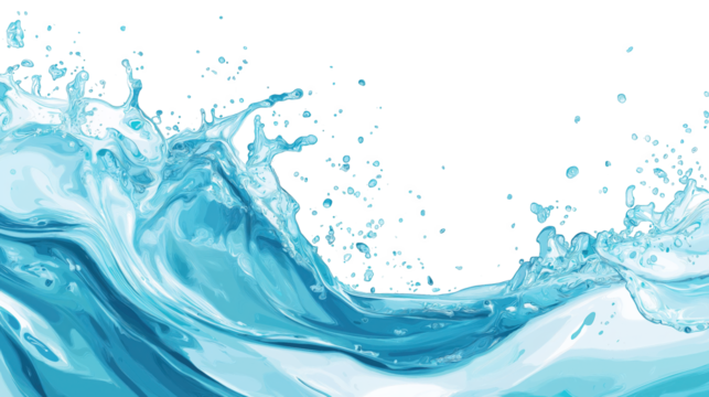Dynamic waves creating splashes of blue water against a white background