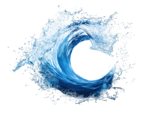 Dynamic water wave splashing with energy and motion in a clear background