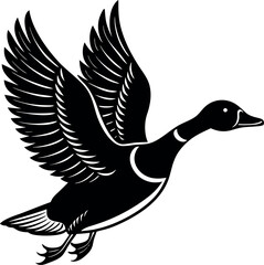 Flying Duck Silhouette Vector – Mallard Bird in Flight Clipart for Hunting or Wildlife Design