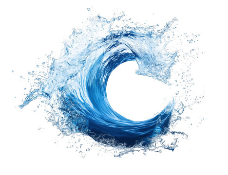 Dynamic water wave splashing with energy and motion in a clear background