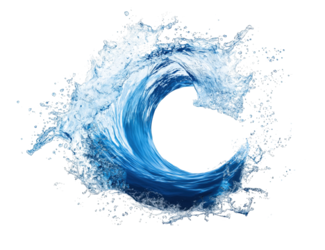 Dynamic water wave splashing with energy and motion in a clear background