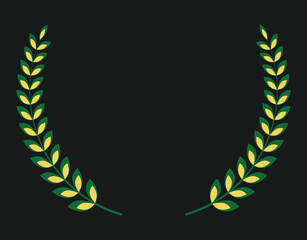 Yellow and Green Leaf laurel wreath silhouette on black background