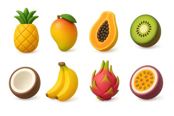 3D icon set of exotic pet supplies: cricket box, UVB bulb, fruit mix, tropical leaves, habitat fogger, climbing branch, mist bottle, exotic tank. 3d icon. icons set of 3d style in a modern design.