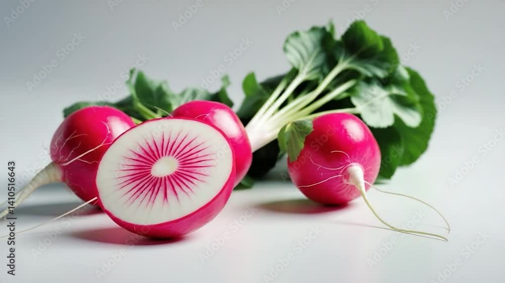 Aufkleber radish partially isolated against a background featuring full depth of field