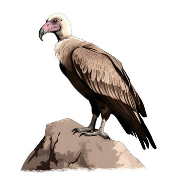 vulture perched on rock, white head, brown feathers clip art preview