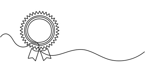 Hand Drawn Financial Rewards Icon with Editable Stroke, Continuous Line Drawing of Award Ribbon Icon. Hand Drawn Symbol Vector Illustration.                                               