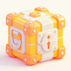 Colorful treasure chest design, white isolated background.