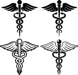 caduceus medical icon ,composition, chemistry, graphic,  horizontal, insignia