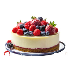 Delicious Berry Cheesecake with Fresh Fruits on Top in a Bright Setting on transparent background