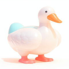 Cute cartoon duck, white isolated background