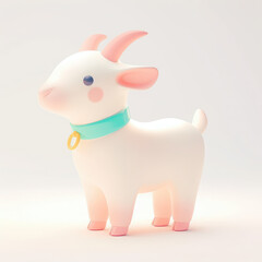 Fototapeta premium Cute cartoon goat with pastel colors, standing on a white isolated background.