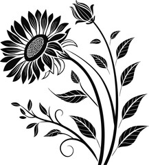 black and white floral design ,drawing, sketch, tattoo