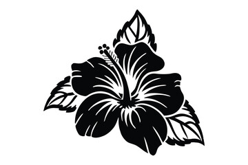 Hibiscus flower vector silhouette, hibiscus icon, Tropical hibiscus bloom silhouette, Hibiscus flower vector design