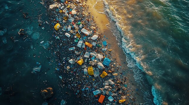 Plastic Pollution on Seashore - Powered by Adobe