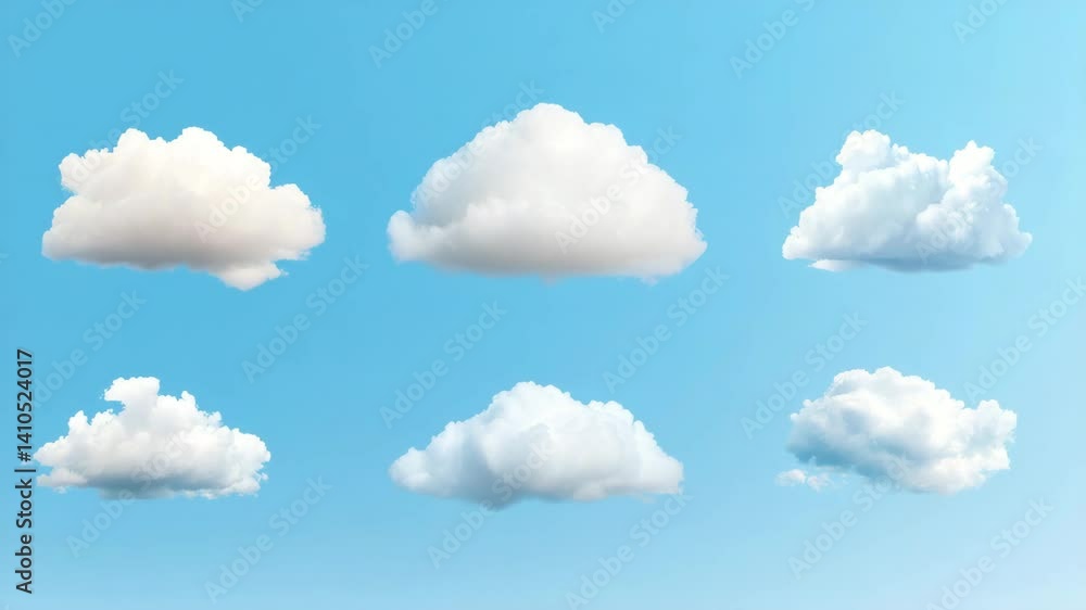 Poster collection of fluffy clouds floating in a clear blue sky creating a serene atmosphere
