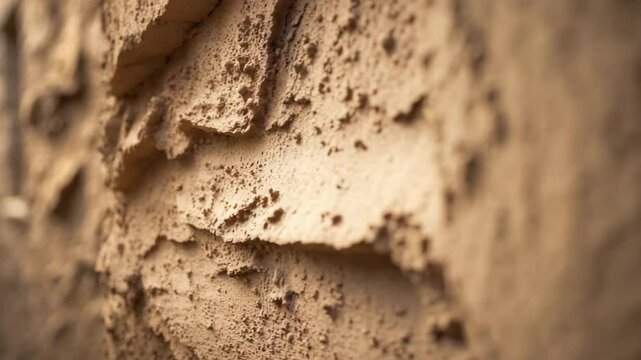 Soil wall texture in home building. Mud background. Focused highlights. Gentle videography.