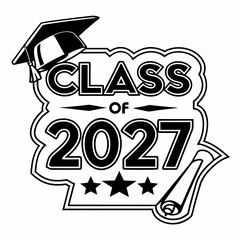 Class Of 2027 Graduation Design Cap Scroll And Stars Celebration