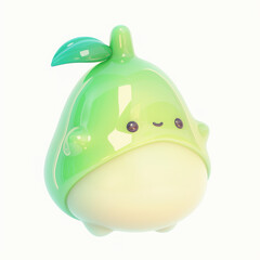 Cute green character with pear shape and smiling face, white isolate background.