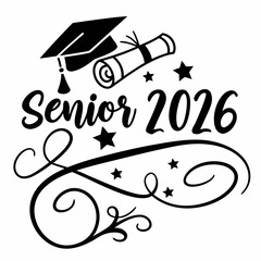 Class Of 2026 Senior Graduation Design With Cap Diploma And Swirls