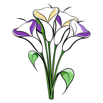 white calla lilies bouquet, purple trim clip art preview