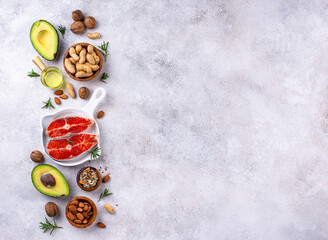 Healthy fat concept. Product with omega 3.