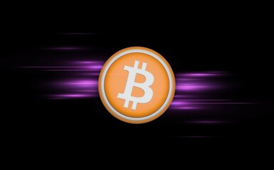 images of the bitcoin-btc logo on a digital background. 3d illustrations.