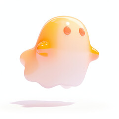 Cute orange ghost character floating on a white isolated background.
