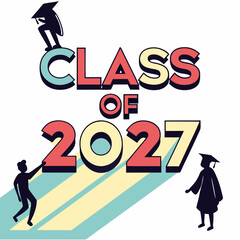 Class Of 2027 Graduation Celebration Graphic Design With Silhouette Figures