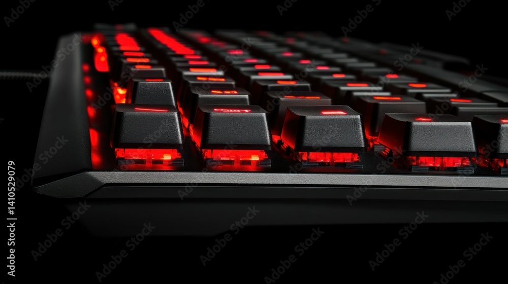 Poster illuminated mechanical keyboard with red backlighting and sleek black design