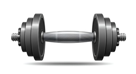 Fototapeta premium Flat vector icon of a dumbbell with metal barbell and grip texture, clean gym look. 