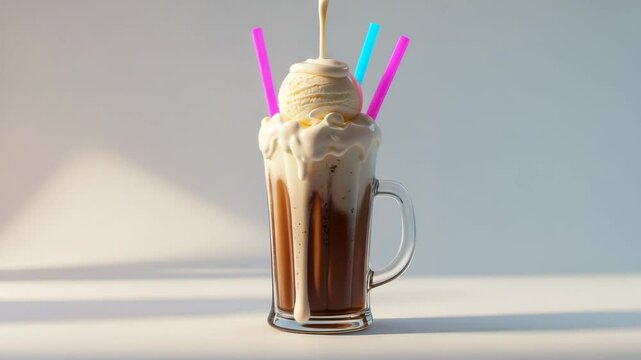 Root beer float, set against a white background