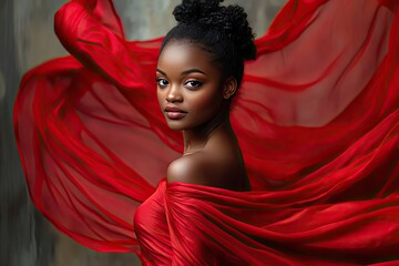 Red Fabric with Black Woman, and Portrait.