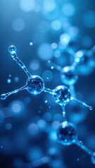 Stunning scientific illustration of a GLP1 molecule with highlighted atoms, set against a vibrant blue background with a slight gradient.