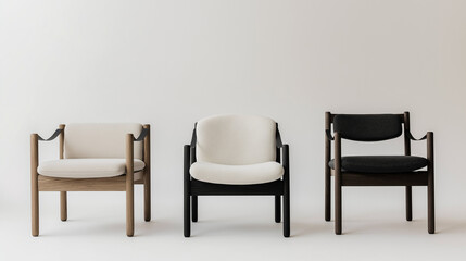 Obraz premium Three Modern Armchairs in a Studio