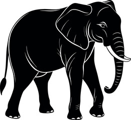 African Elephant Walking Silhouette – Graceful Animal Vector for Wildlife and Ecology Projects