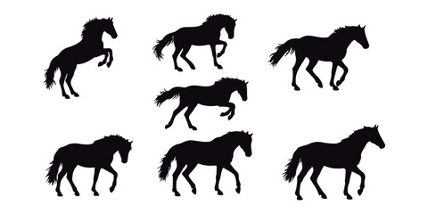 Vector Pack: Different Horse Silhouettes on White Background.
