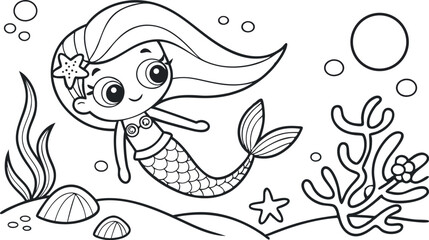 Fototapeta premium Adorable Mermaid Vector Symbol for Kids.eps