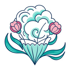  Vibrant Frothy Waves Bouquet Illustration