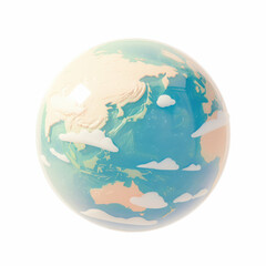 Obraz premium Globe depicting Earth, colorful continents and clouds, on white isolated background.