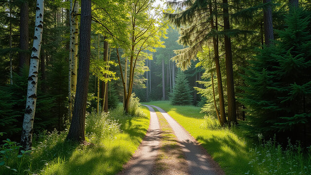 Dirt Road Through Forest With Trees