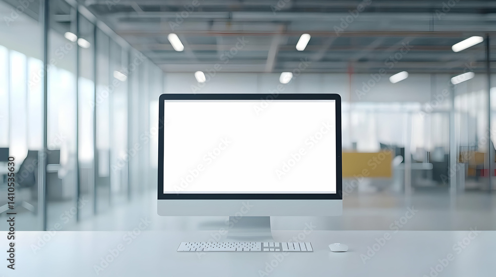 Poster modern office workspace with computer monitor