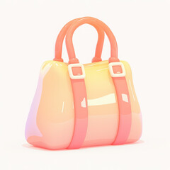 Stylish glossy handbag design, pastel color scheme, white isolated background.